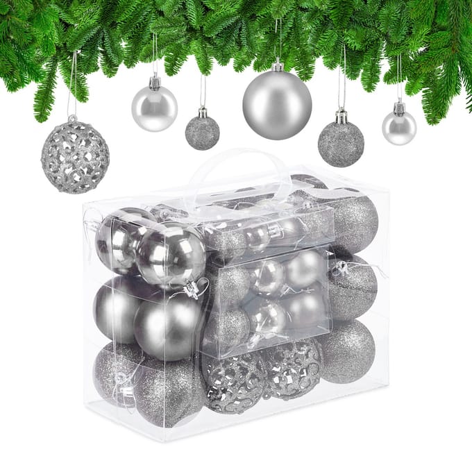 kerstballen - set van 50 - onbreekbaar - plastic - ∅ 3, 4 & 6 cm - zilver