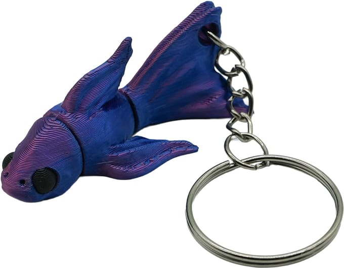 Betta sleutelhanger - Blauw / Paars - 3d geprint - Cadeau liefhebber – Sleutelhanger dier - 8cm