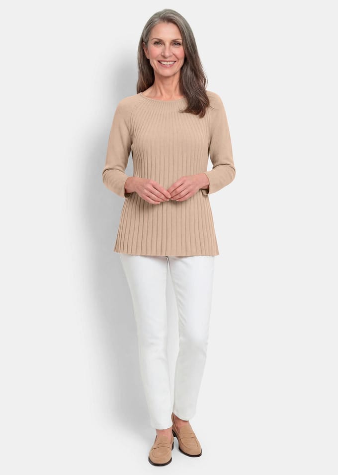 A-lijn tricot pullover met katoen - beige - Gr. 20 van Goldner Fashion