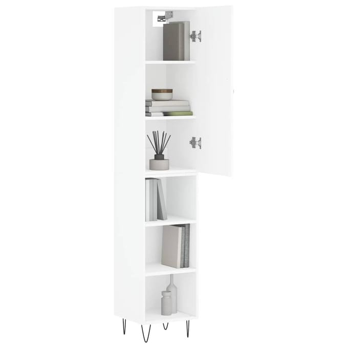 vidaXL - Hoge - kast - 34,5x34x180 - cm - bewerkt - hout - wit