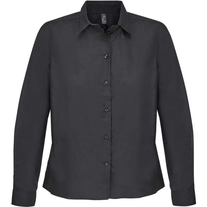 SOLS Dames Bailey Poplin Langdurig Shirt (Zwart)