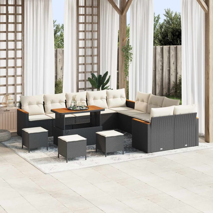 vidaXL - Tuinbank - Set - 14 - st - Zwart - poly - rattan