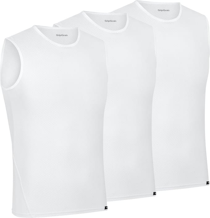 GripGrab - Ultralight 3PACK Mesh Mouwloos Base Layer Zomer Fiets Ondershirt Polygiene Zweethemd - Wit - Heren - Maat S