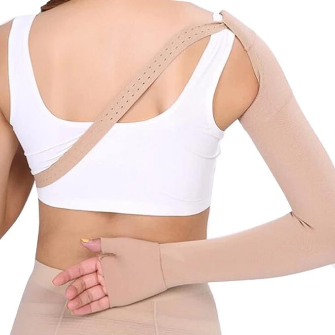 Lymfeoedeem Arm Compressiekous Hoge Elasticiteit Chirurgisch Herstelkous voor Lipide Oedeem Post-behandeling XXL beige