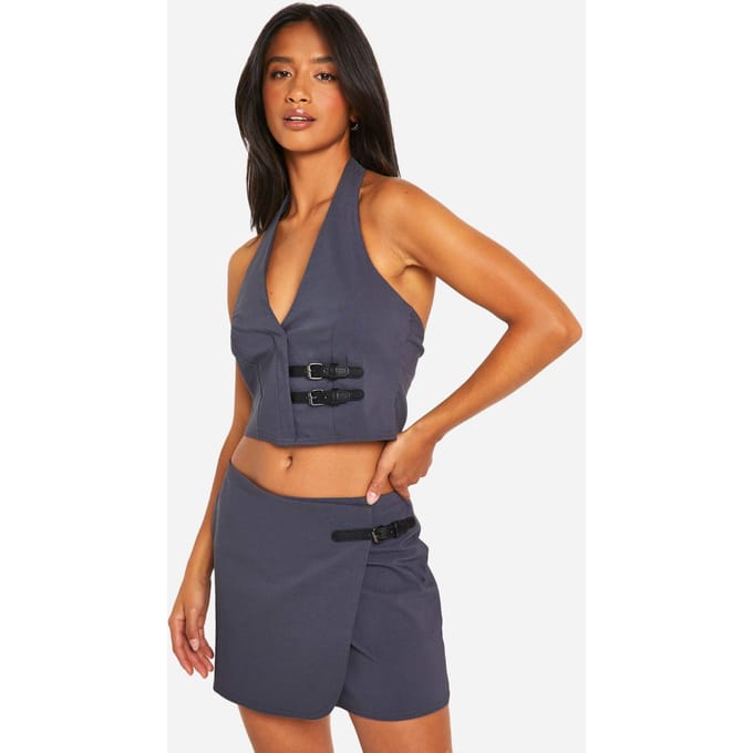 boohoo Dames Petite Ceintuur Minirok | Charcoal | Maat: 8