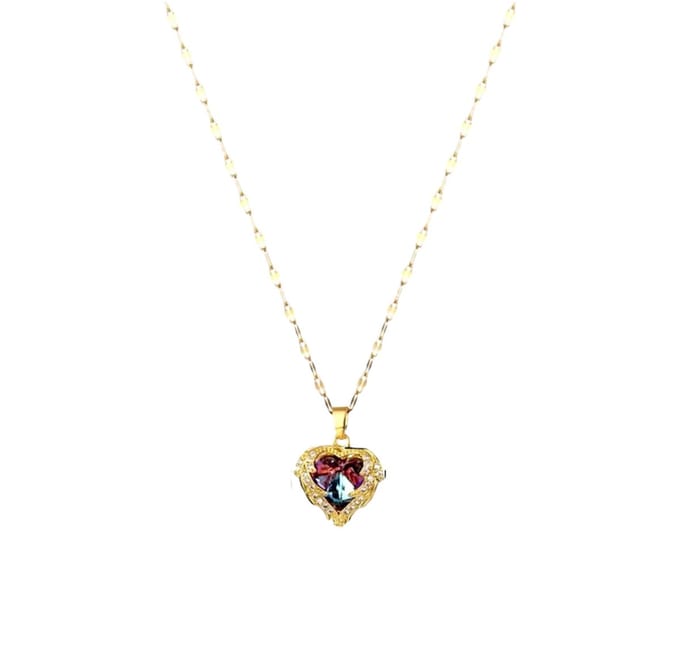 Dames - Kristallen Ketting - Oceaan Hart Hanger - Koppel - Ketting-Rose