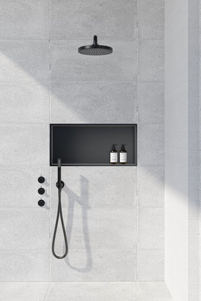 H&F Inbouwnis 30x60x7 cm – Mat Zwart – Douchenis – Badkamer Wandnis