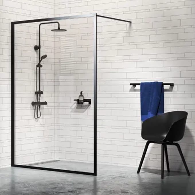 Sealskin Inloopdouche Contour 88x200cm - Mat Zwart Profiel - 6 Mm Helder Glas