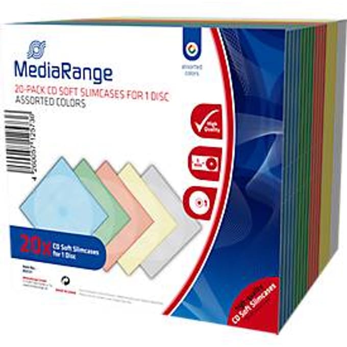 MediaRange | CD Slimcase | Soft | 5.2mm | 1 Disc | Transparant | 5 Kleuren | 20 Stuks