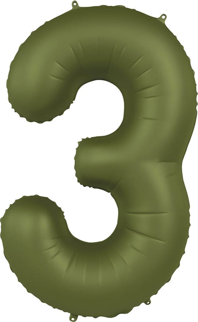 Folieballon Cijfer 3 - Olive Green - Ultra Matt - 86 cm