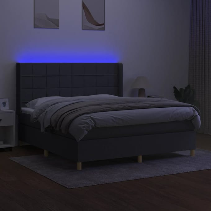 vidaXL - Boxspring - met - matras - en - LED - stof - donkergrijs - 180x200 - cm
