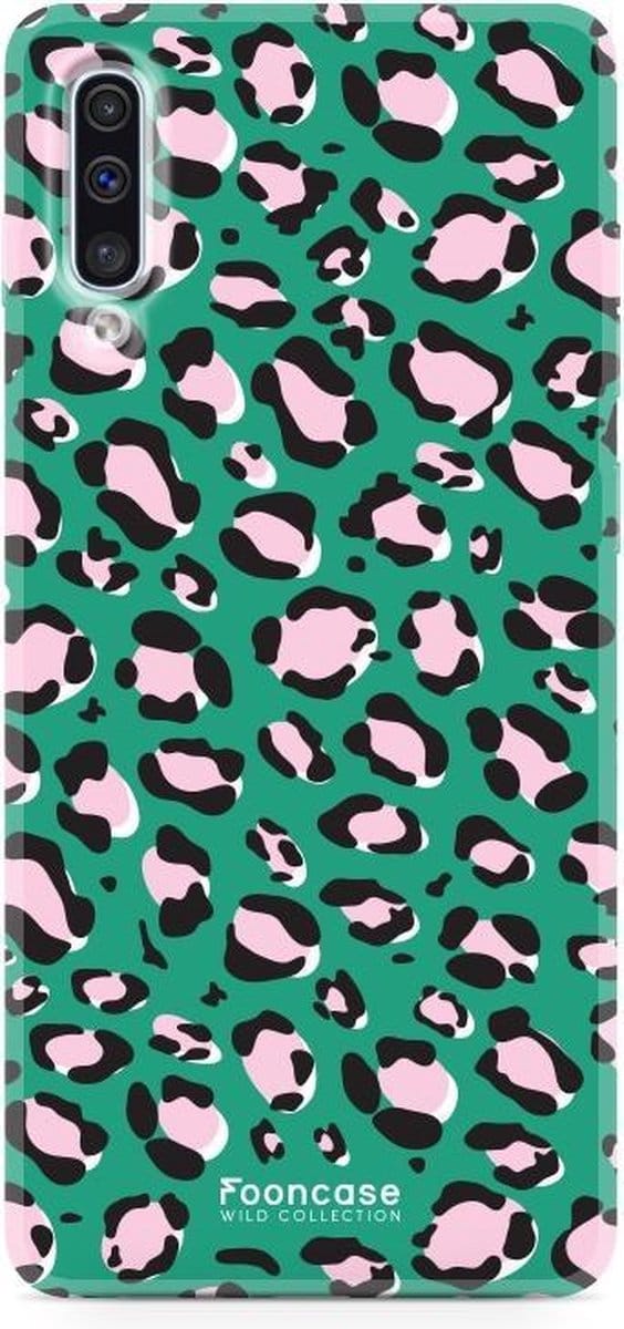 Fooncase Hoesje Geschikt voor Samsung Galaxy A50 - Shockproof Case - Back Cover / Soft Case - Luipaard / Leopard print / Groen