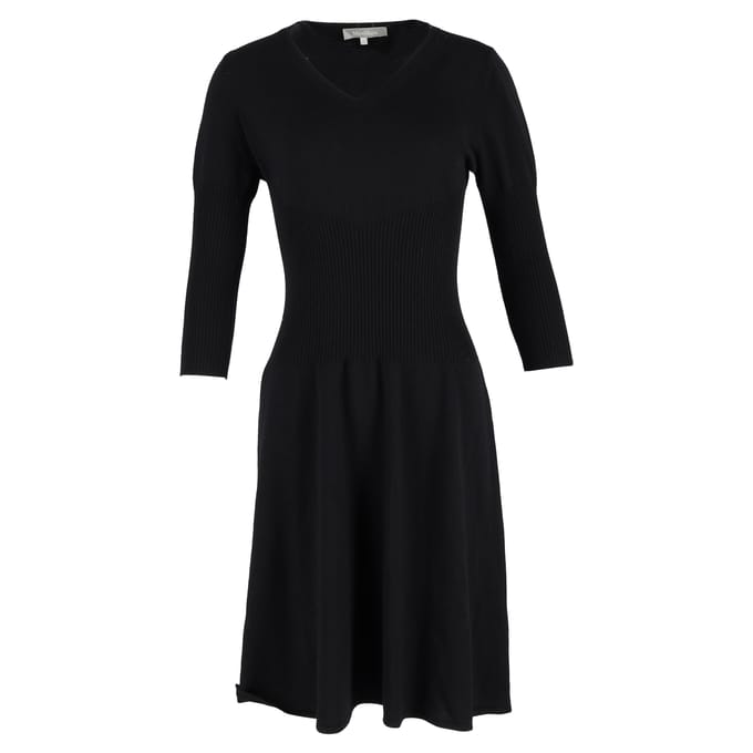 Max Mara midi-jurk met V-hals en 3/4 mouwen in zwarte wol