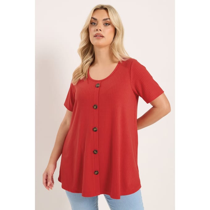 Yours Rood Geribbeld Swingtopje Met Knoopsluiting Aan De Voorkant Size 42
