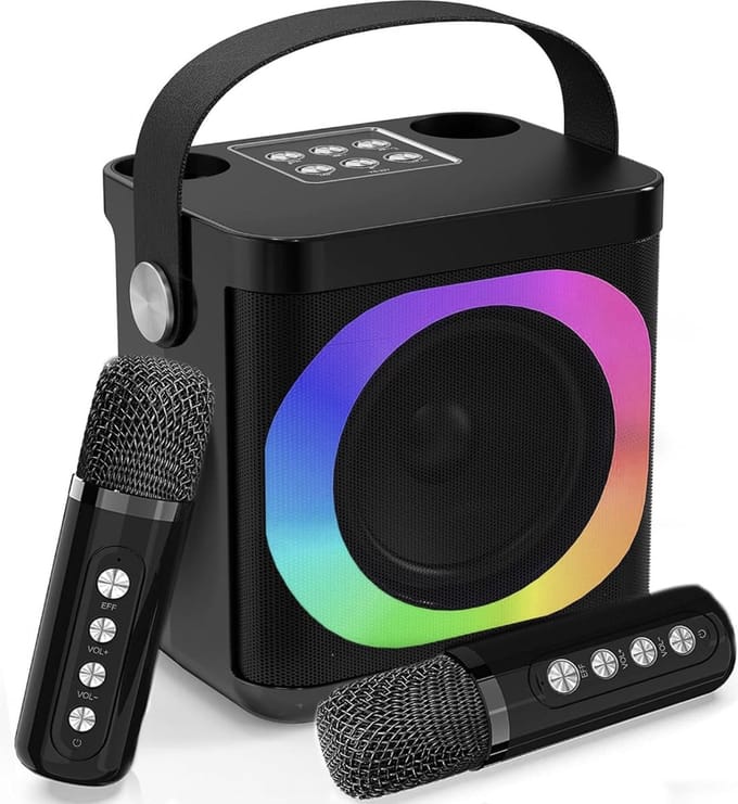 Karaoke Set - Draagbare Karaoke Set - Met 2 Draadloze Microfoons - Met Led-Verlichting - Zwart