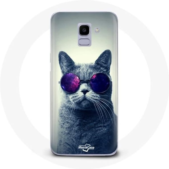 Hoesje voor Samsung Galaxy A6 2018 Kat Paarse Brilstijl
