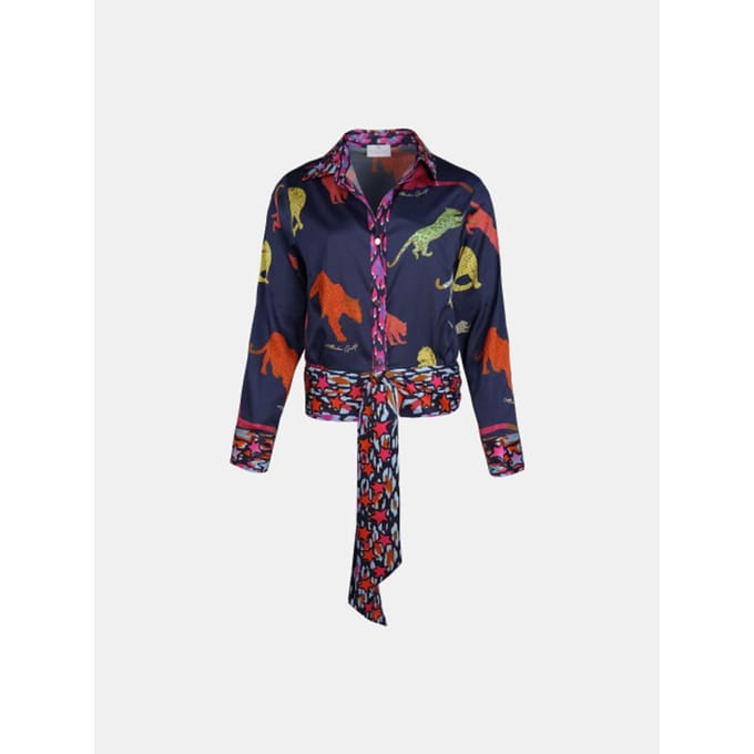 Mucho Gusto ® blouse antwerpen donkerblauw luipaard patches