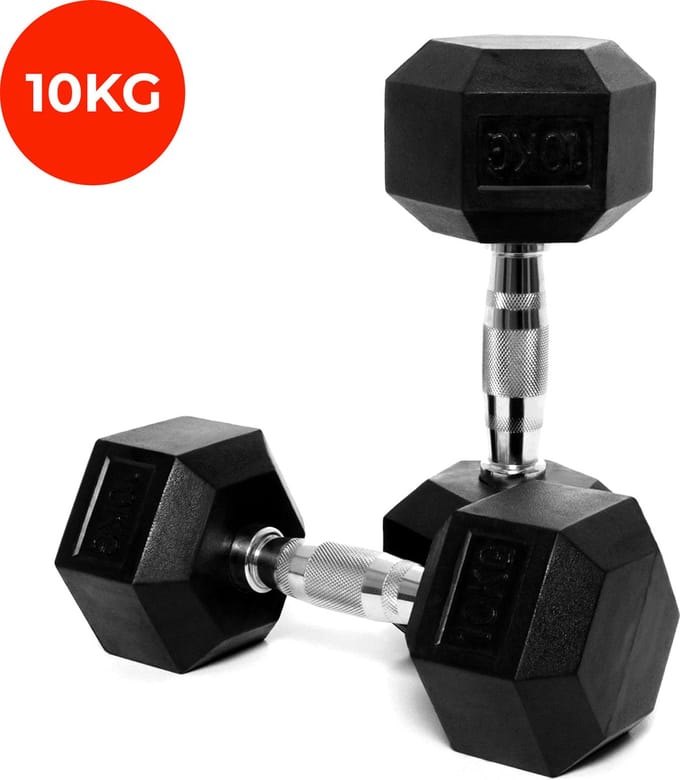 Core Power - Rubber Hex Dumbbells - 10 kg - Dumbbell set - Krachttraining - Halterset