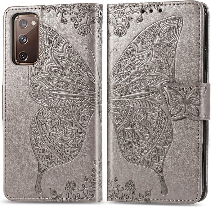 Bookcase geschikt voor Samsung Galaxy S20 FE - Grijs - Vlinder - Portemonnee Hoesje