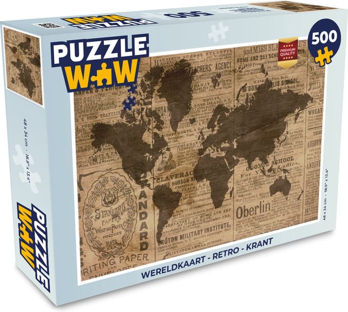 Puzzel Wereldkaart - Retro - Krant - Legpuzzel - Puzzel 500 stukjes