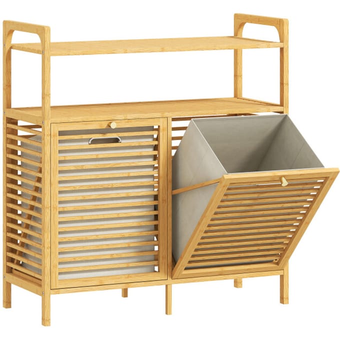 4goodz Bamboe wasmand 82 liter met 2 los kantelbare wasmanden -