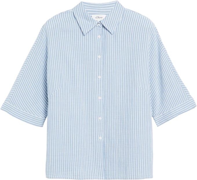 Gestructuurde Korte Mouw Blouse met Kraag en Plissé Detail Dames s.Oliver