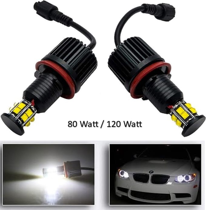 H8 WITTE LED Angel Eyes Bulbs 120 Watt Geschikt voor BMW E87, E88, E90, E91, E92, E93, E70, E71, E60, E61, E89, E63, E64(Auto moet origineel Xenon hebben)