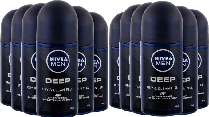 Nivea Men Deep Black Carbon Deo Roll On - 12 x 50 ml