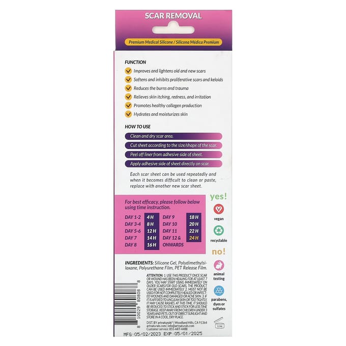 artnaturals, dissolvant de cicatrices, 6 feuilles réutilisables white
