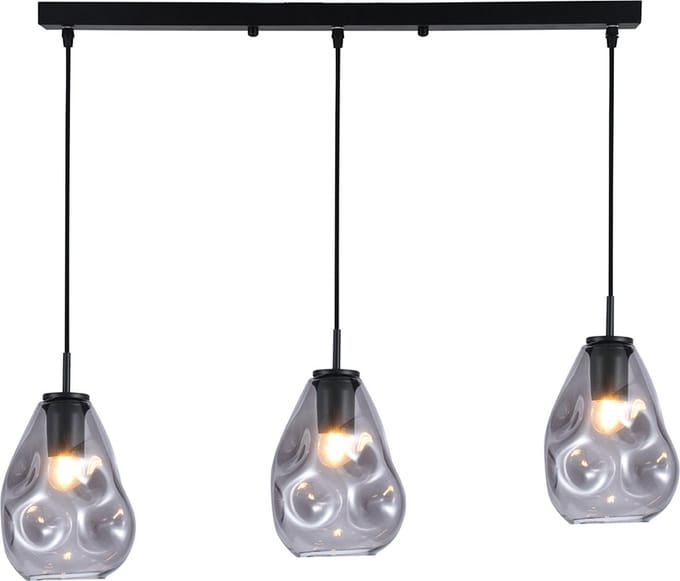 Olucia - EVITO - Hanglamp - Grijs / Zwart - 3L - Vorm: Rechthoek