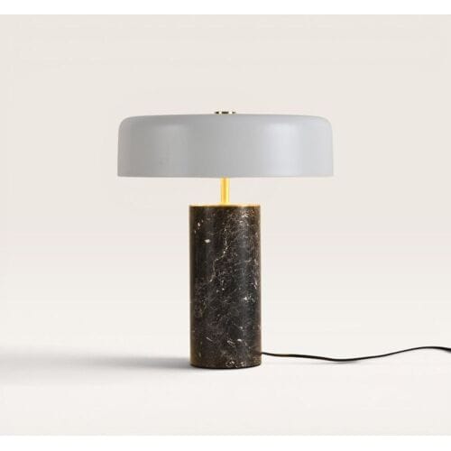 LUSENZ Fuston Zwarte Tafellamp Marmer 35 cm - Dressoir lamp - Wit Metaal - E27 fitting - Japandi design - Met aan/uit-schakelaar