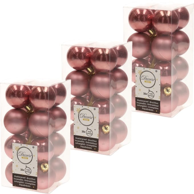 Decoris kleine kerstballen - 48x st - oudroze - 4 cm - kunststof - kerstversiering