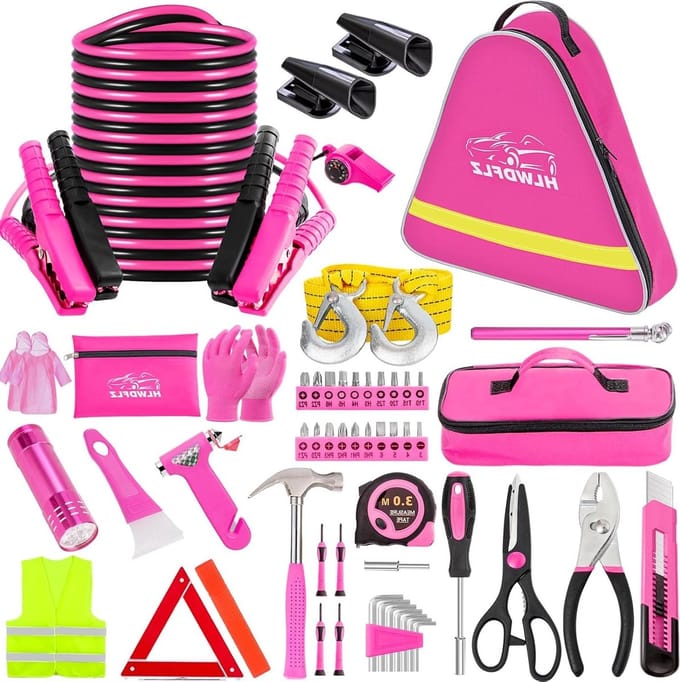 Auto Noodkit - Veiligheidset - Weg Hulp - Uitgebreide Set - 90 Delen - Roze
