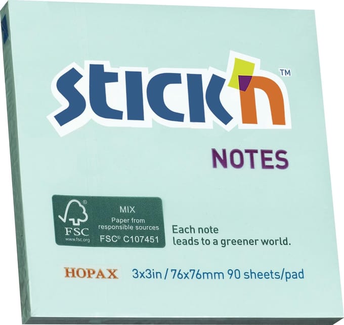 Stick'n Sticky Notes - 76x76mm - FSC - Pastel Blauw - 90 Memoblaadjes