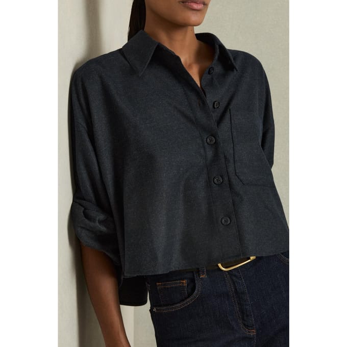 Reiss Cropped Wool Shirt Navy Taglia: 16 | Magliette intime Outlet | Donna | Blu