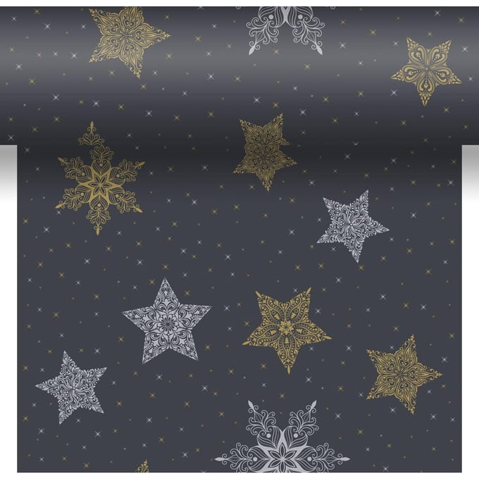 Duni - Tafelloper - Snowstars Zwart - 40 x 480 cm