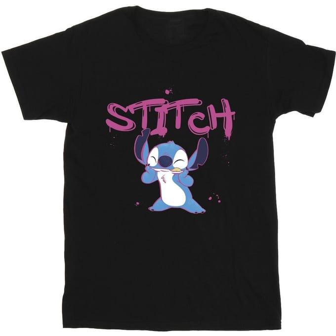 Disney Meisjes T-shirt Lilo en Stitch Graffiti Katoen (Zwart)