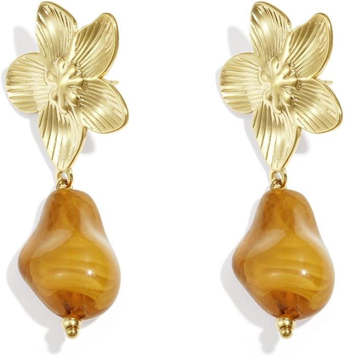 Bloem oorbellen met organische kraal