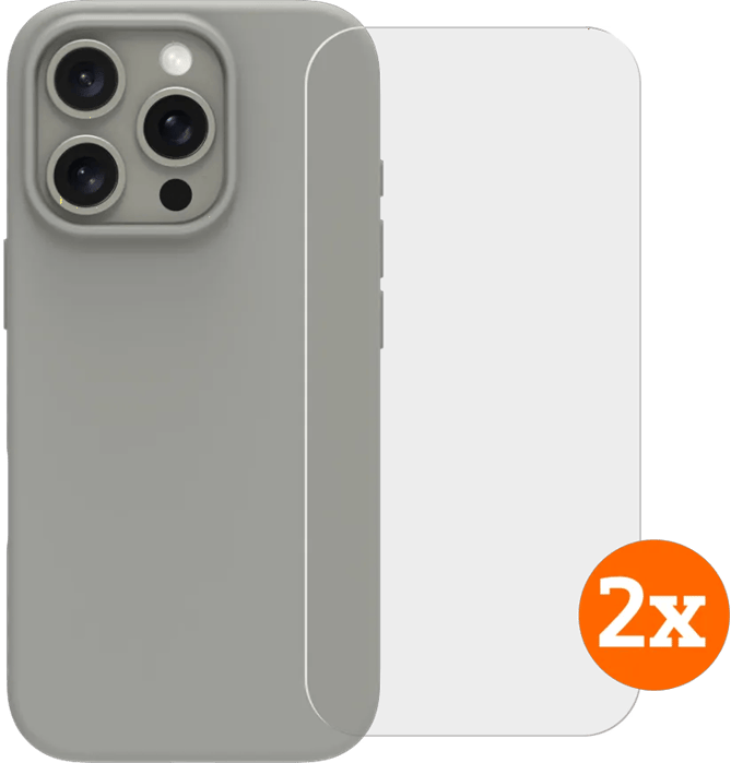 BlueBuilt Back Cover iPhone 16 Pro Grijs + Screenprotector Glas Duo Pack