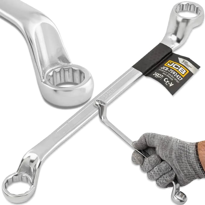 JCB Serie - Ringsteeksleutel - 24x27 mm - 75° Afgebogen - 12-puntig