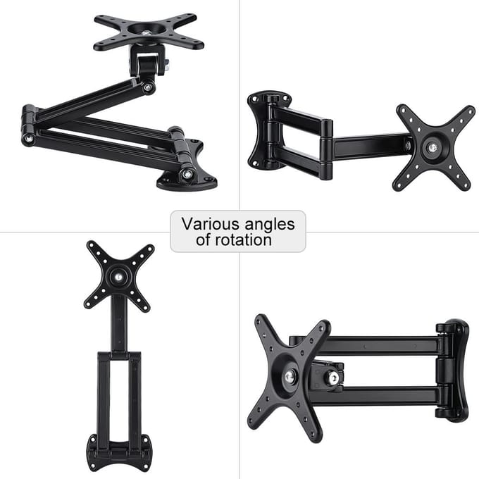 Support mural inclinable et pivotant pour écran plat LED LCD de 10 à 27 pouces black