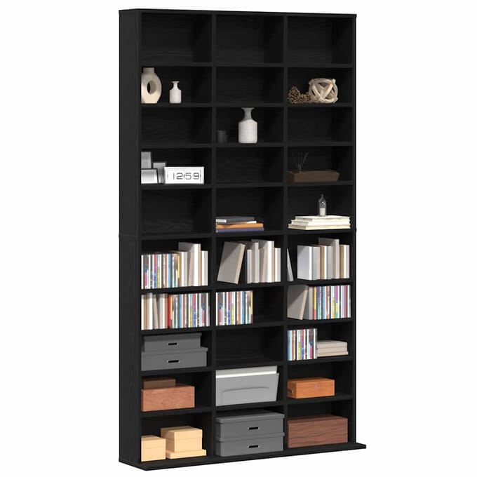 vidaXL - CD - Kast - Zwart - Eiken - 101 - x - 23 - x - 177,5 - cm - Bewerkt - hout