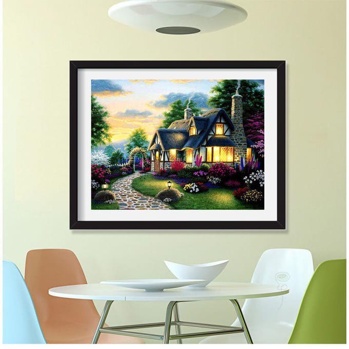 Peinture diamant 5D au point de croix « Dream House » avec strass ronds 20X30CM white