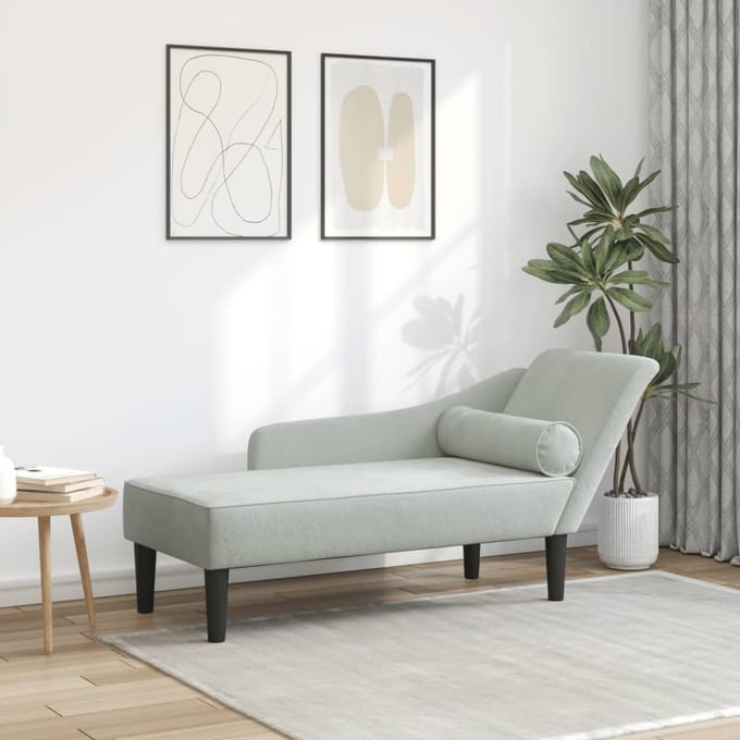 vidaXL - Chaise - longue - met - kussens - fluweel - lichtgrijs
