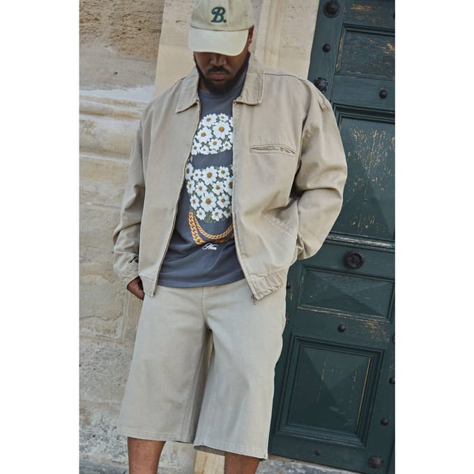 Plus Oversized Zip Up Denim Overshirt | Washed Khaki | Size 2XL