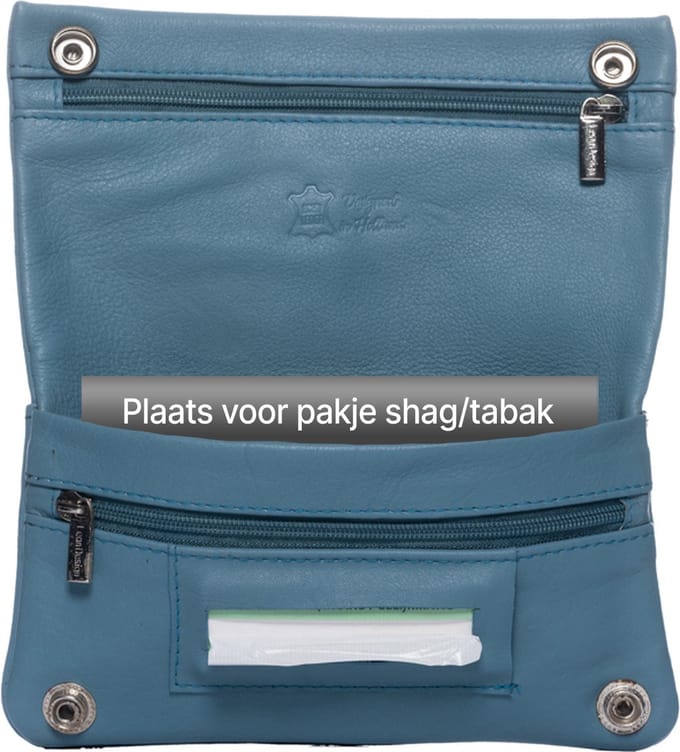LeonDesign - Shag etui - Tabak Etui - Hoogwaardig leer - Lichtblauw