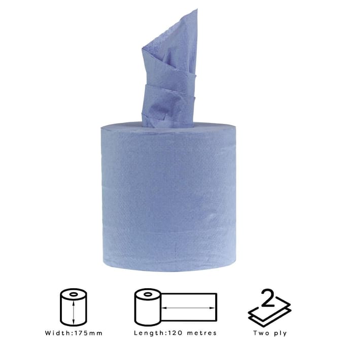 Jantex centrefeed 2-laags handdoekrollen blauw 120m (6 stuks)