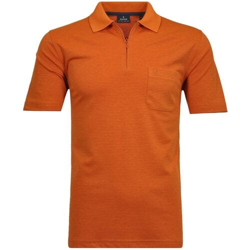 Ragman Polo Softknit Zipper Fine Stripe Easy Care Light Terra / male