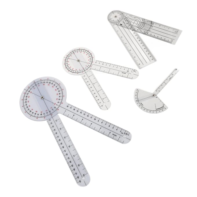 4 stuks Medische Goniometer Set Draaien Transparant Orthopedisch Hoekmeetliniaal voor Familie white