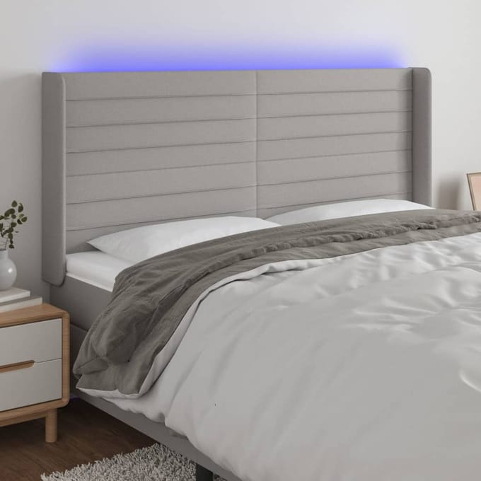 vidaXL - Hoofdbord - LED - 183x16x118/128 - cm - stof - lichtgrijs